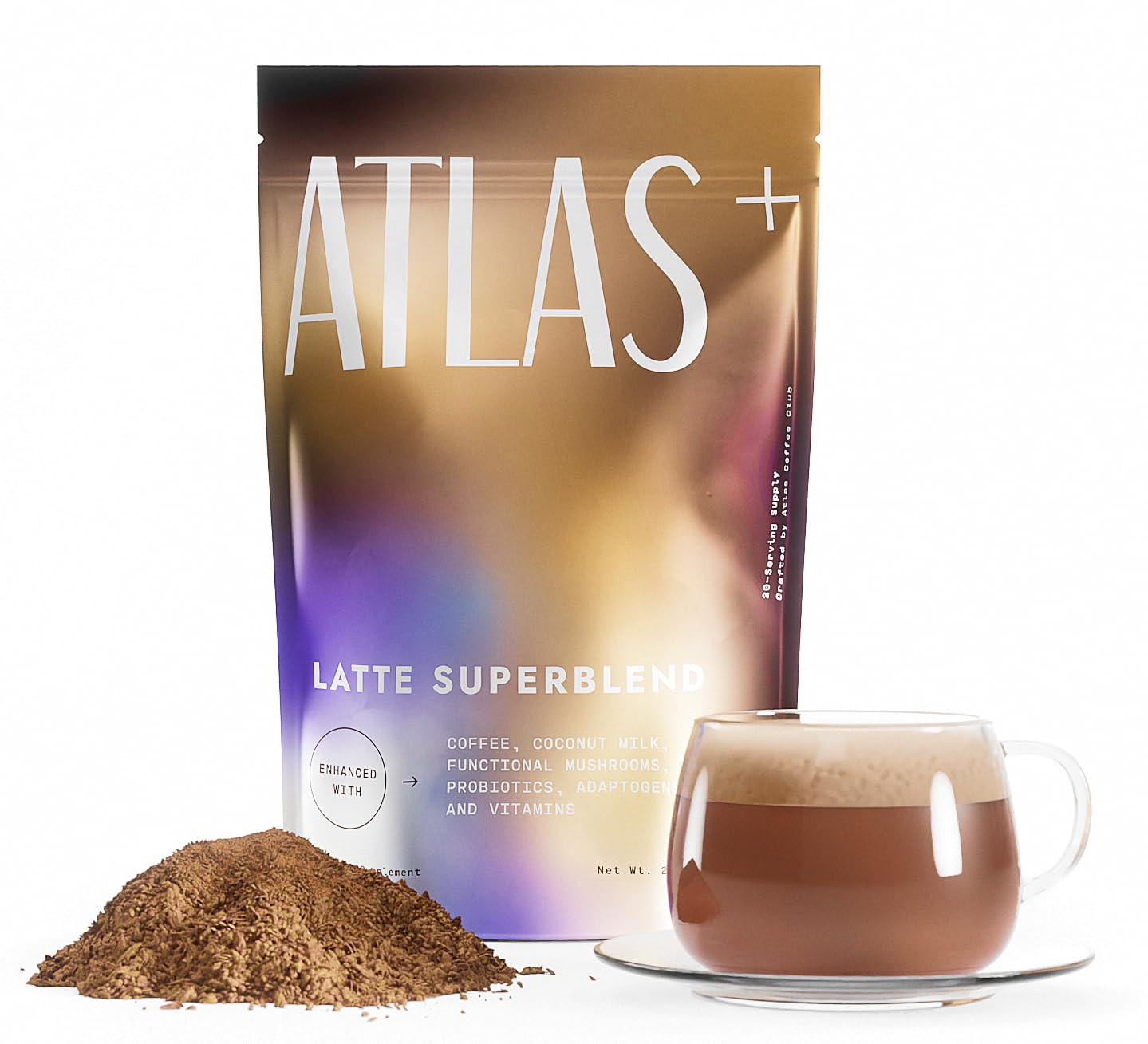 Atlas+ Mushroom Coffee Superblend– Premium Coffee with Collagen, Probiotics, D3 & B12, Lion’s Mane, Reishi, Cordyceps– for Energy, Focus, Immunity & Gut Health– 28 Servings (1 Bag)