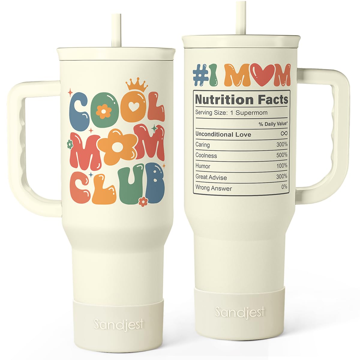 Gift for Mom - Cool Mom Club Stainless Steel Tumbler with Handle, Travel Coffee Mug for Moms - Gifts for Birthday Christmas Mothers Day, 40oz