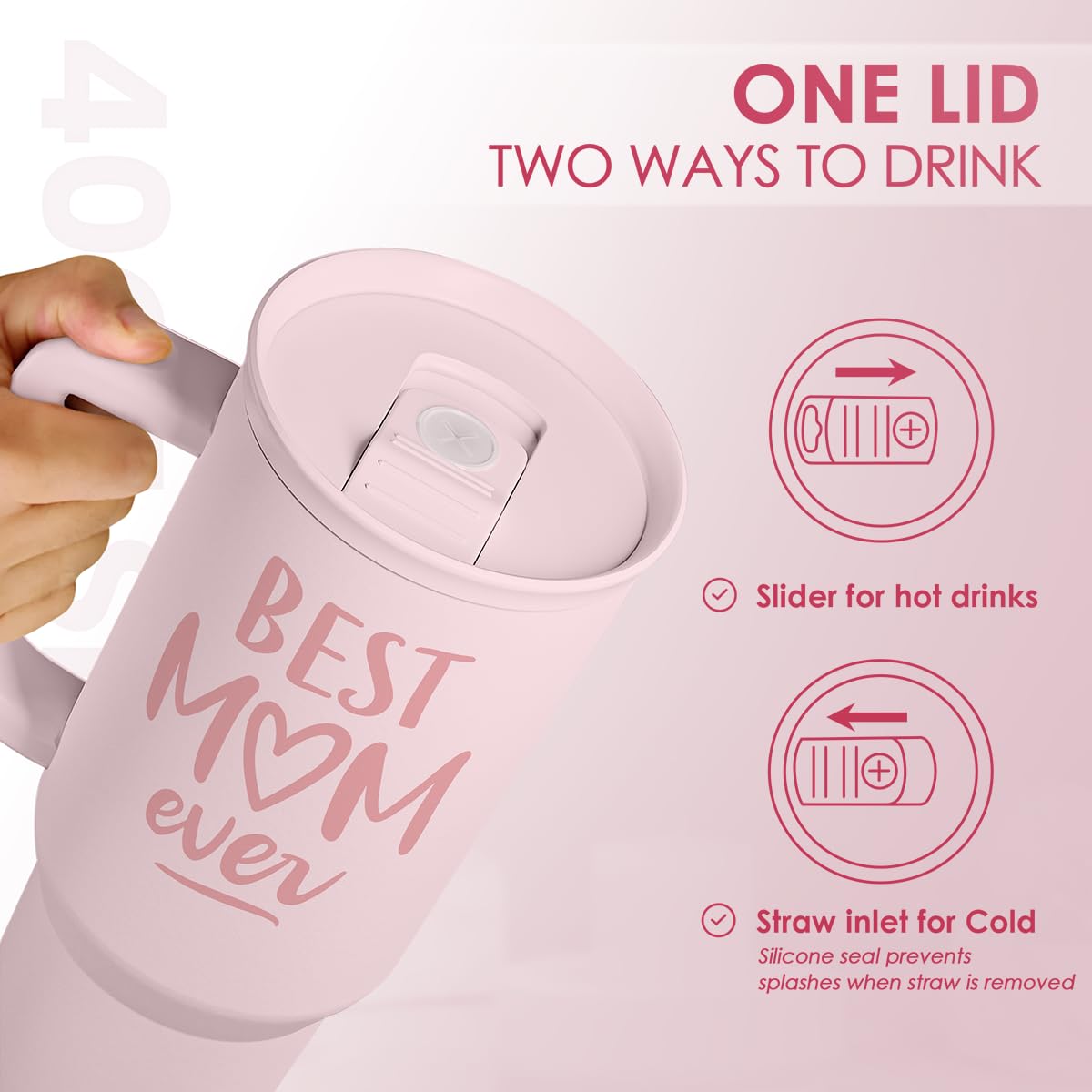 Gift for Mom - Cool Mom Club Stainless Steel Tumbler with Handle, Travel Coffee Mug for Moms - Gifts for Birthday Christmas Mothers Day, 40oz