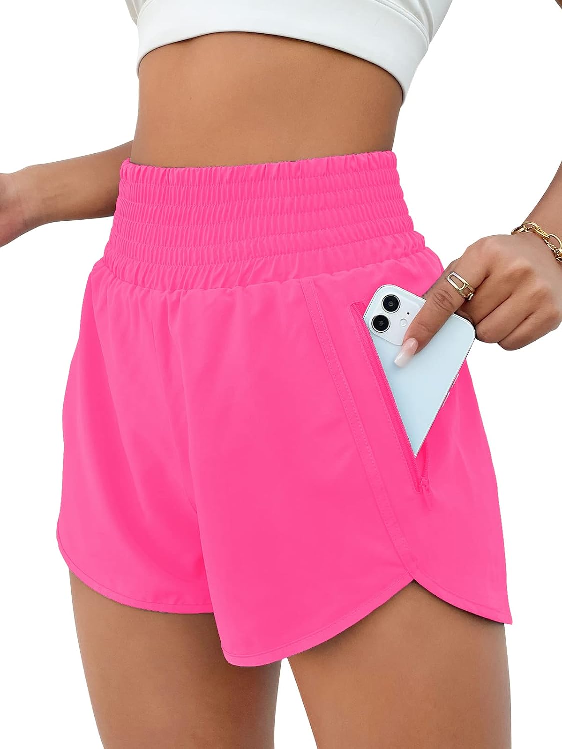 BMJL Women's Athletic Shorts High Waisted Running Short Pocket 2.5" Sporty Shorts Gym Workout Shorts