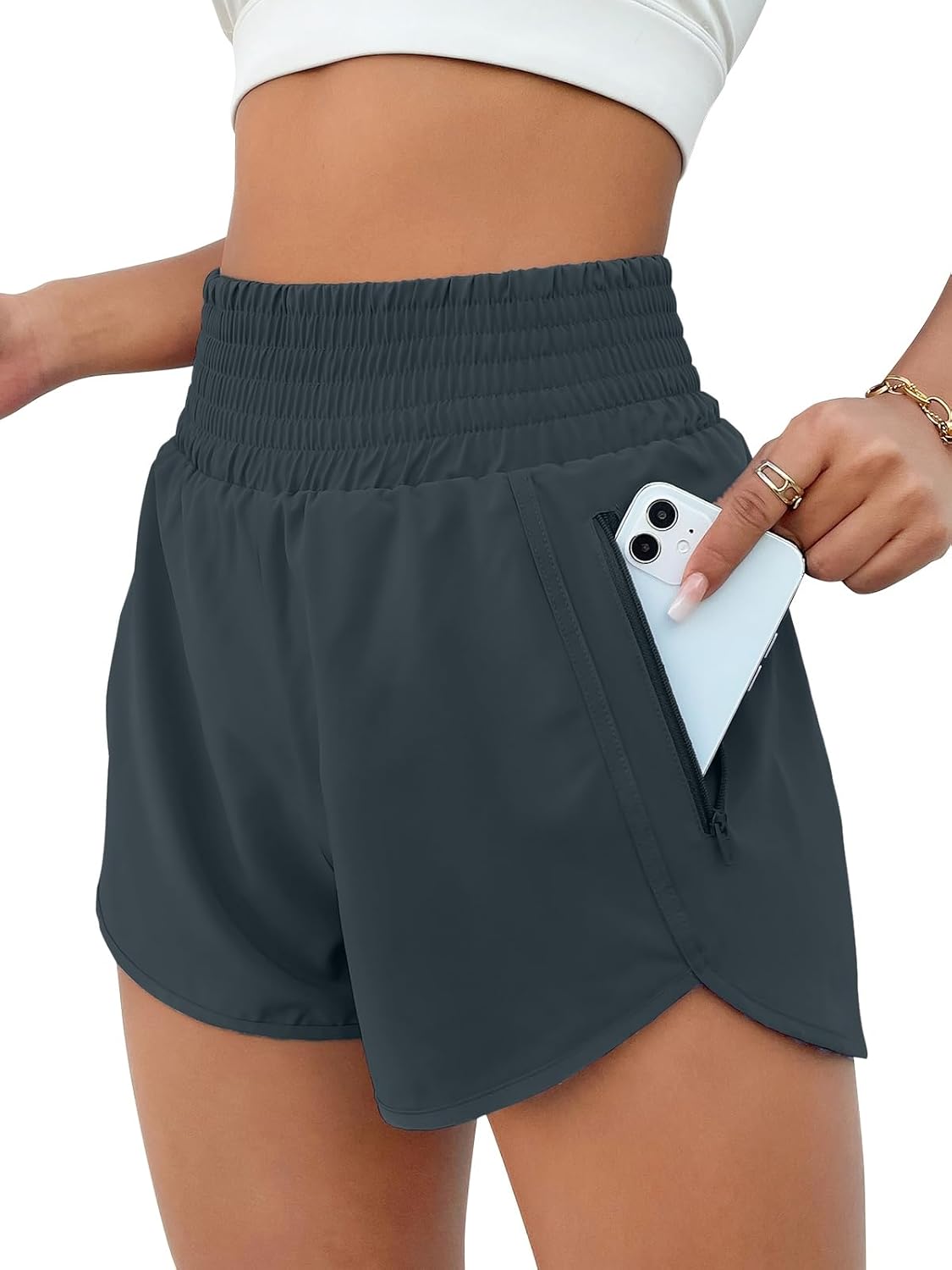 BMJL Women's Athletic Shorts High Waisted Running Short Pocket 2.5" Sporty Shorts Gym Workout Shorts