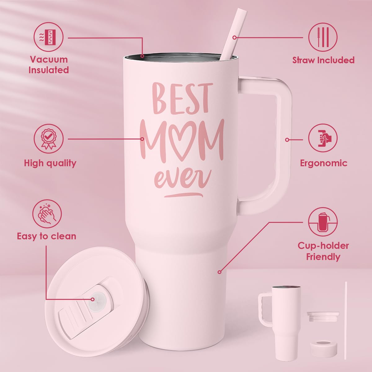 Gift for Mom - Cool Mom Club Stainless Steel Tumbler with Handle, Travel Coffee Mug for Moms - Gifts for Birthday Christmas Mothers Day, 40oz
