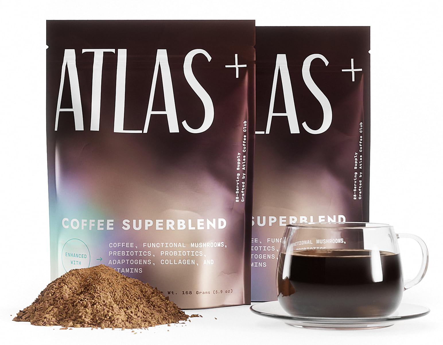 Atlas+ Mushroom Coffee Superblend– Premium Coffee with Collagen, Probiotics, D3 & B12, Lion’s Mane, Reishi, Cordyceps– for Energy, Focus, Immunity & Gut Health– 28 Servings (1 Bag)
