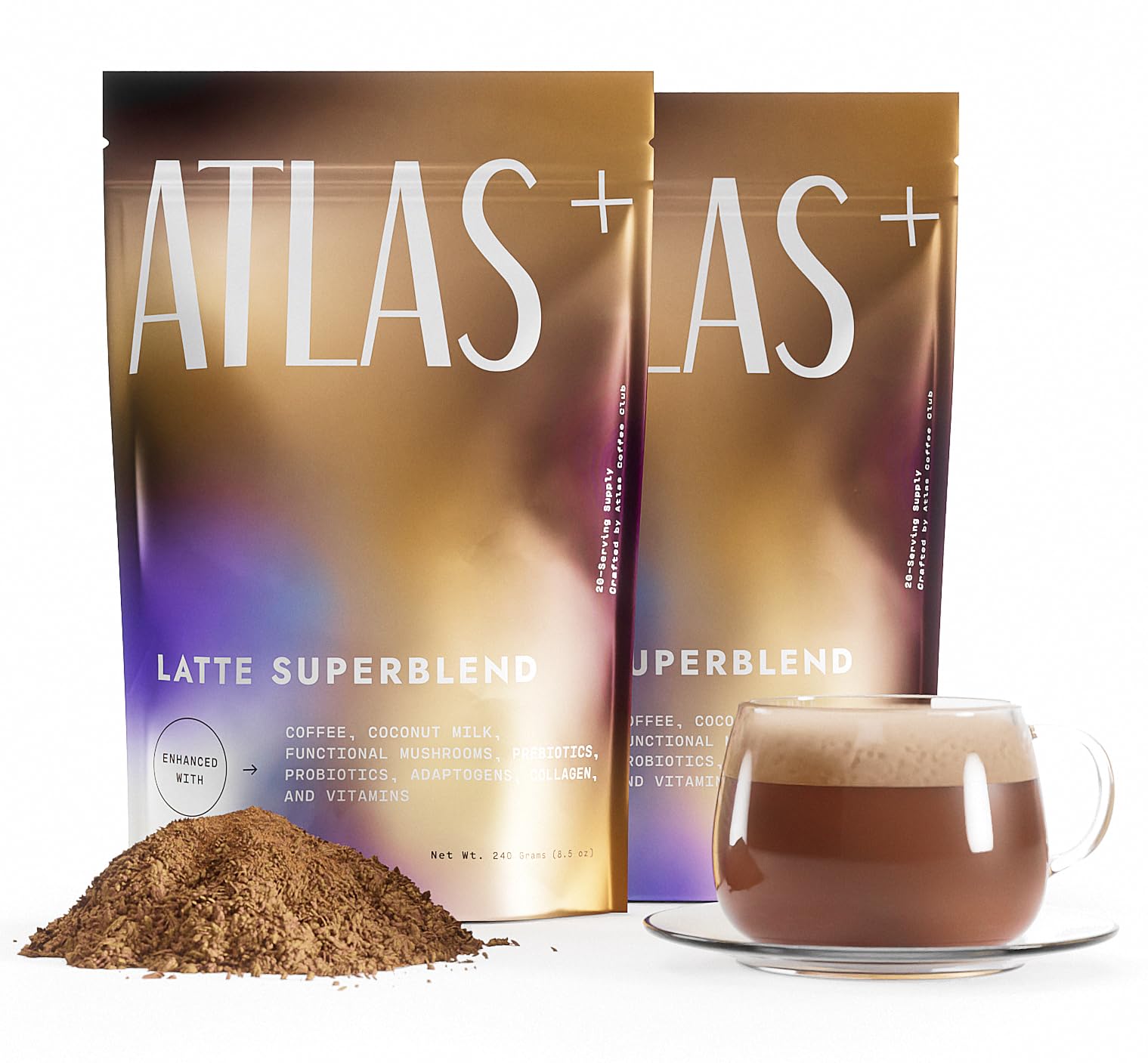 Atlas+ Mushroom Coffee Superblend– Premium Coffee with Collagen, Probiotics, D3 & B12, Lion’s Mane, Reishi, Cordyceps– for Energy, Focus, Immunity & Gut Health– 28 Servings (1 Bag)